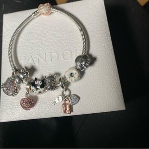 Pandora Heart Pave bracelet with linx and pandora charms